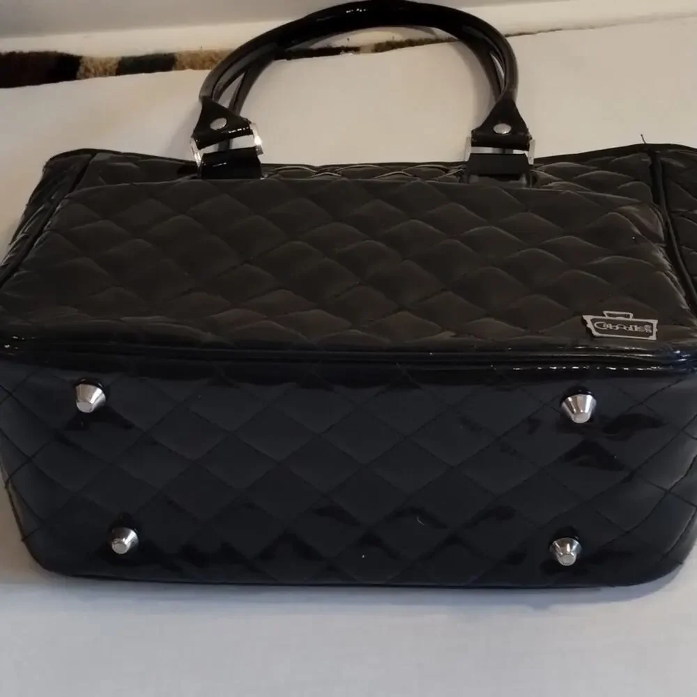 Caboodle Black PU Quilted Patent Puffer Makeup Storage Vacation Bag Satchel
